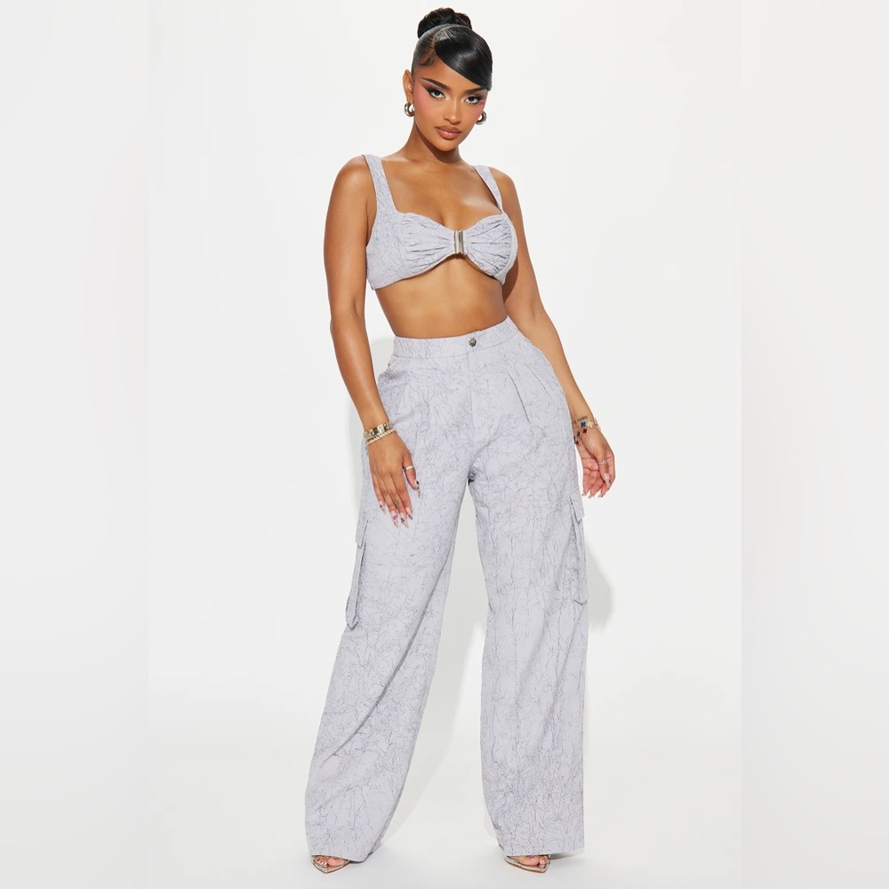 Good For Me Textured Pant Set - Charcoal